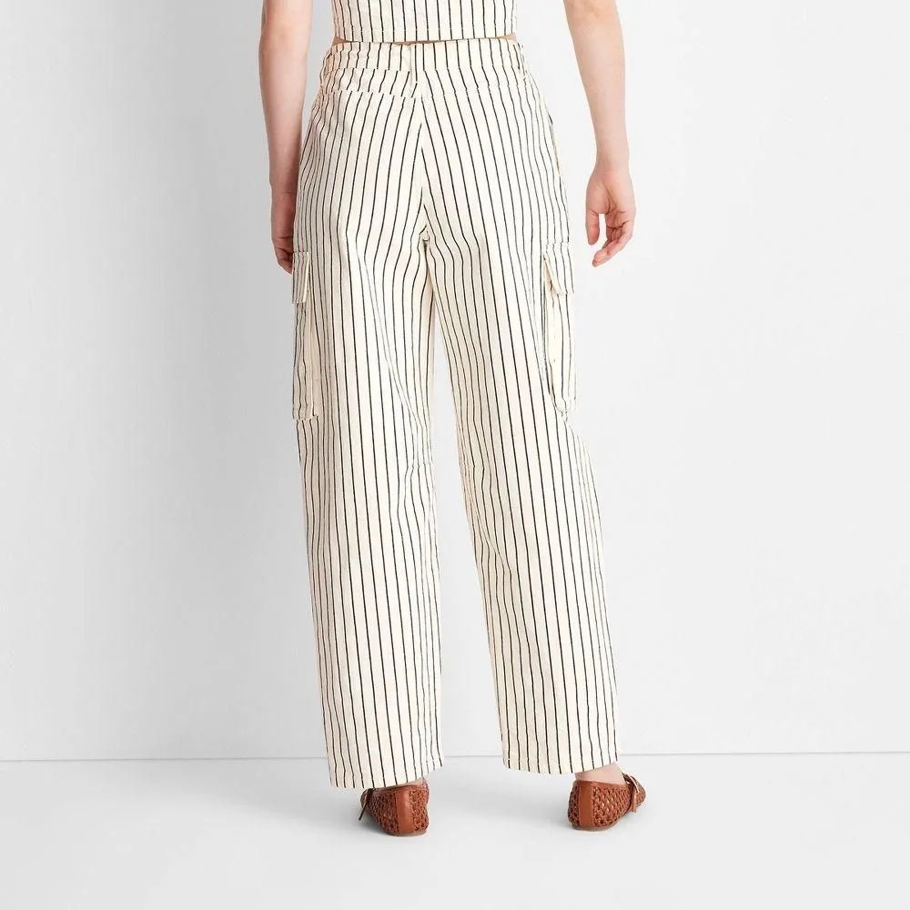 Future collective mid rise Striped cargo barrel Jean - Black and cream sz 10 - Picture 4 of 8